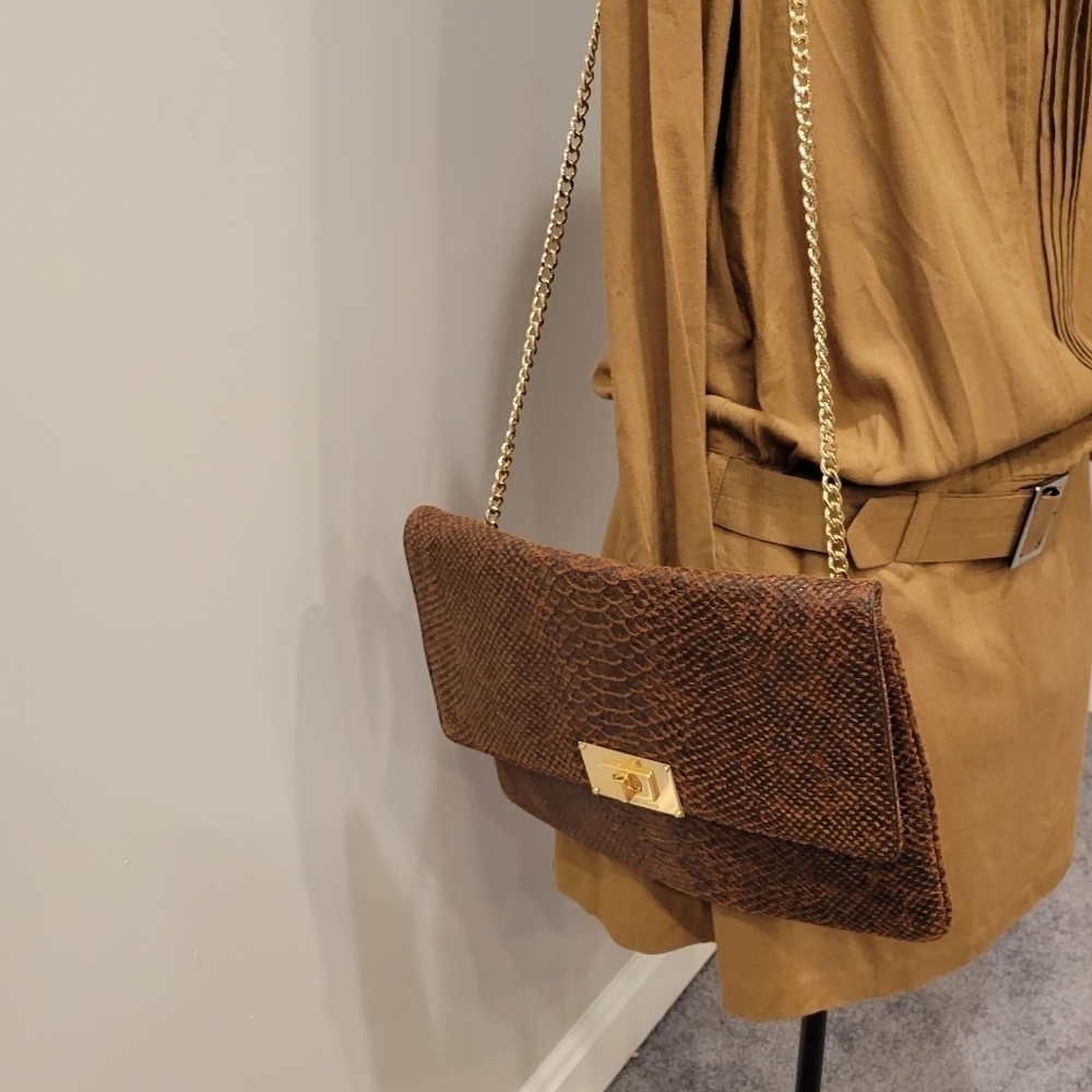 MICHAEL KORS Women Jet Set MK LG CLUTCH Snake Skin Brown original price $248.00. - Picture 10 of 12